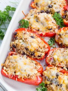 These Mexican Stuffed Bell Peppers are just incredible. Tim and I couldn't stop ourselves from eating. But there was no guilt, the ingredients in this dish are just all too good for you. I love the combination of all the flavors and freshness of the dish. And if you get any leftovers, you can always make burritos out of them! Recycle and reuse ;)